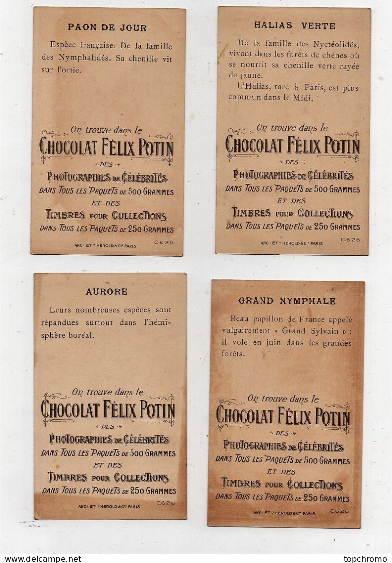 CHROMO Félix Potin Papillon Paon Du Lour Halias Verte Aurore Grand Nymphale Thais Thélie Jasius Aracynthe (8 Chromos) - Félix Potin