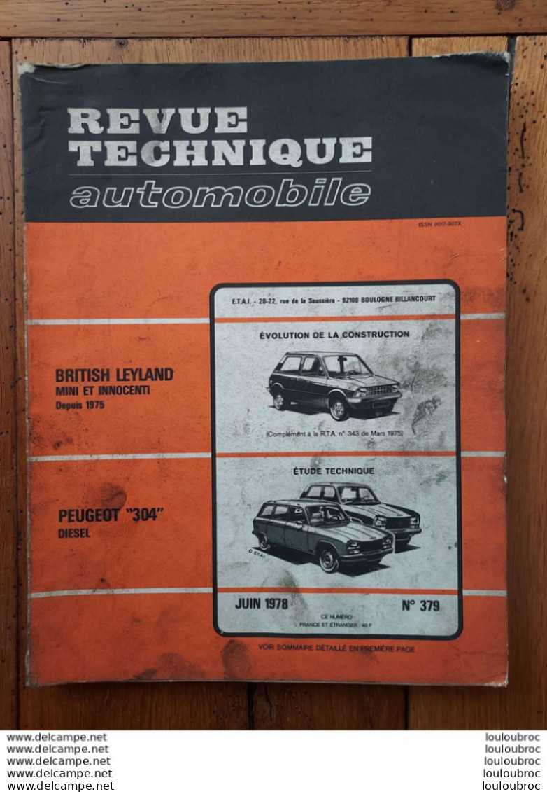 RTA REVUE TECHNIQUE AUTOMOBILE BRITISH LEYLAND ET PEUGEOT 304 REVUE DE 178 PAGES  1978 - Auto