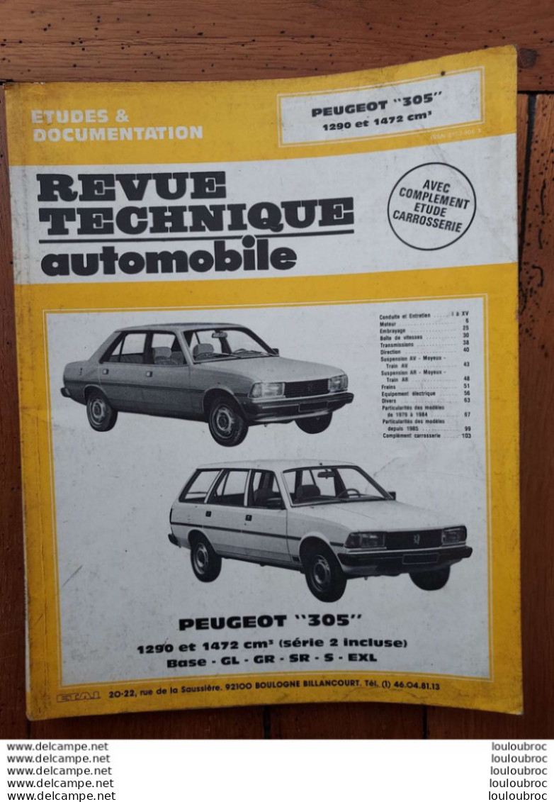 RTA REVUE TECHNIQUE AUTOMOBILE PEUGEOT 305 REVUE DE 108 PAGES  1989 - Auto