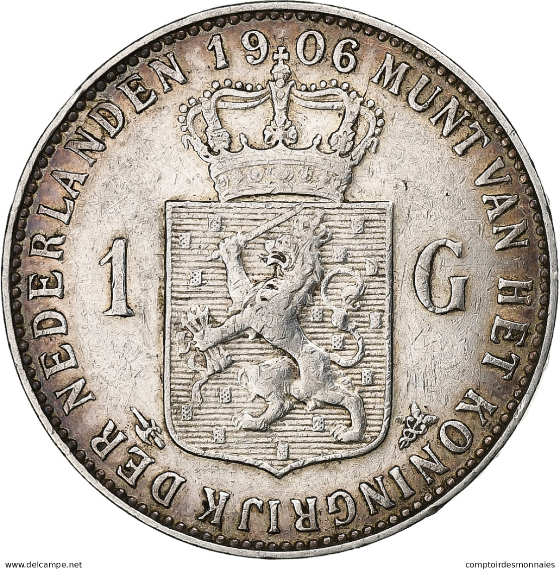 Pays-Bas, Wilhelmina I, Gulden, 1906, Rare, Argent, TTB, KM:122.2 - 0.5 Centavos