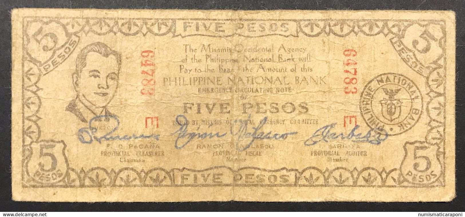 Filippine Philippines Emergency Notes WWII 5 Peoso Misamis Lotto 2839 - Filippijnen