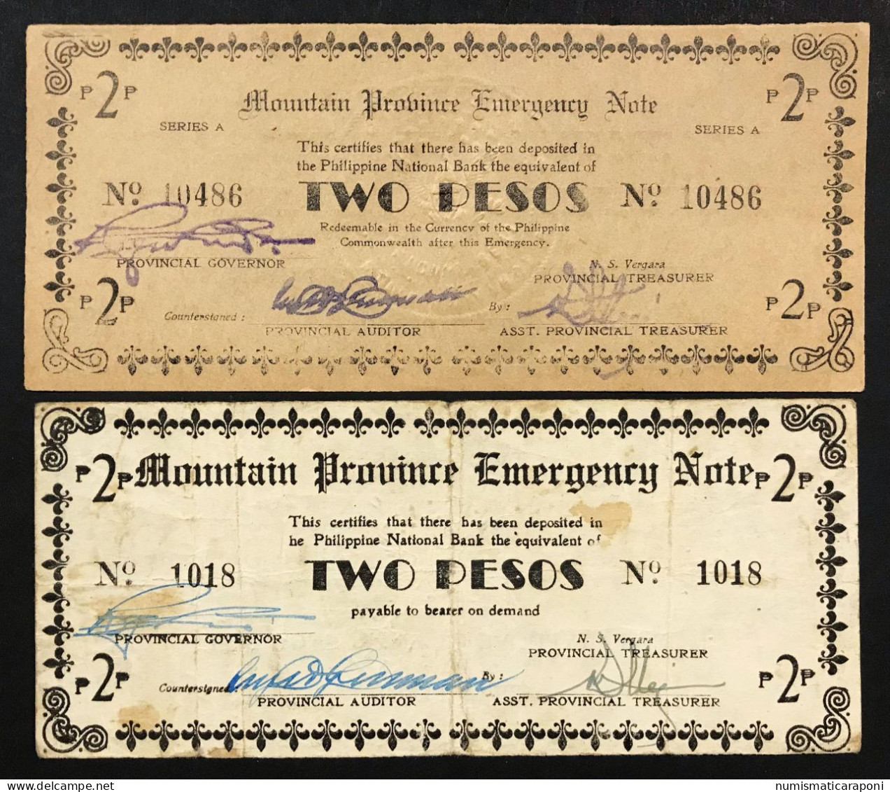 Filippine Philippines Emergency Notes WWII 2 X 2 Pesos Mountain Province Lotto 2851 - Philippines