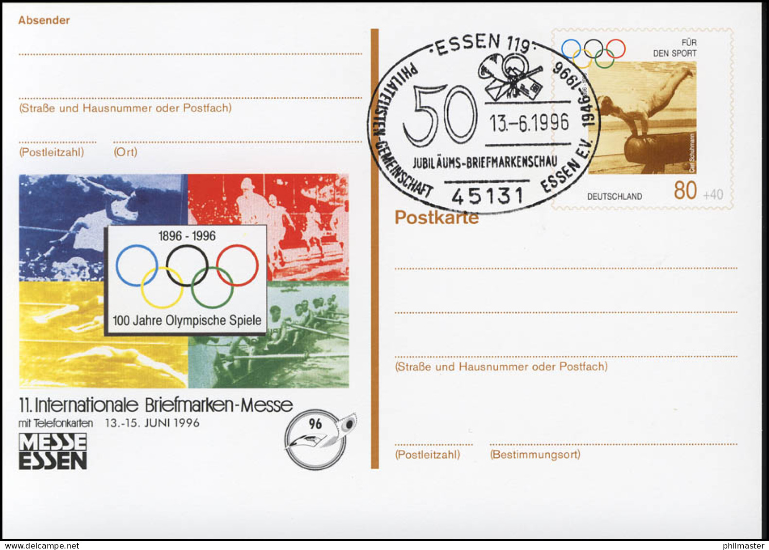 PSo 42 Messe Essen 100 Jahre Olympia 1996, ESSt Jubiläumsschau 13.6.96 - Cartes Postales - Neuves