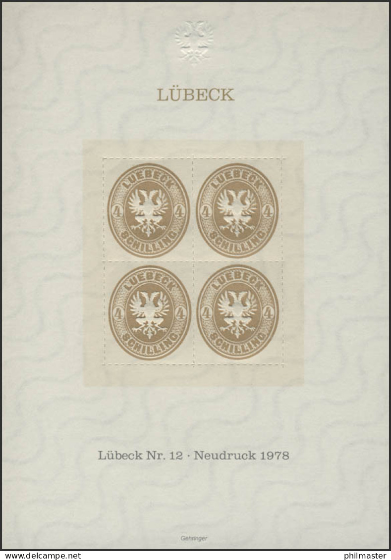 Sonderdruck Lübeck Nr. 12 Viererblock Neudruck 1978 - Privé- & Lokale Post