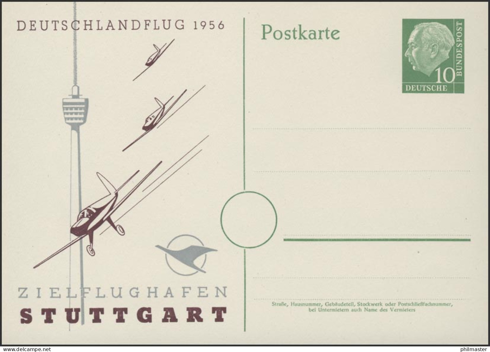 PP 8/6 Heuss 10 Pf Zielflughafen Stuttgart Fernsehturm & Deutschlandflug 1956 ** - Private Covers - Mint