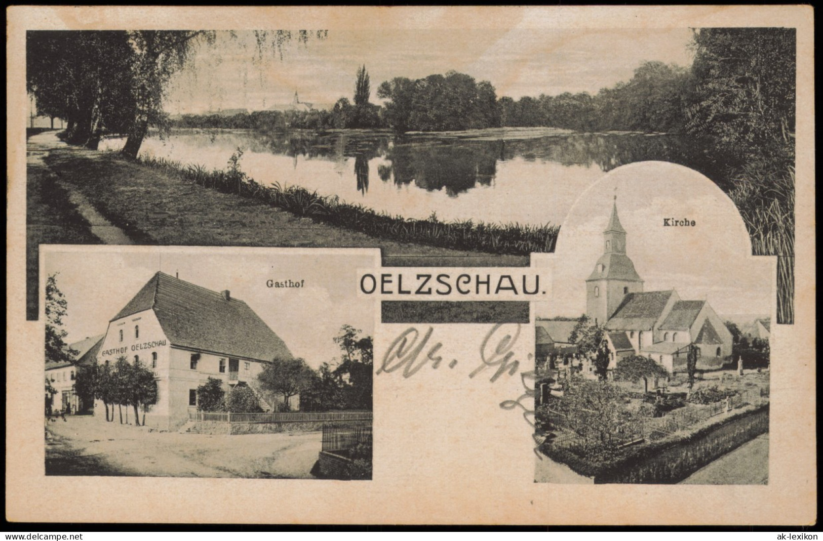 Ansichtskarte Oelzschau-Rötha Mehrbild-AK Gasthof OELZSCHAU U. Kirche 1921 - Roetha