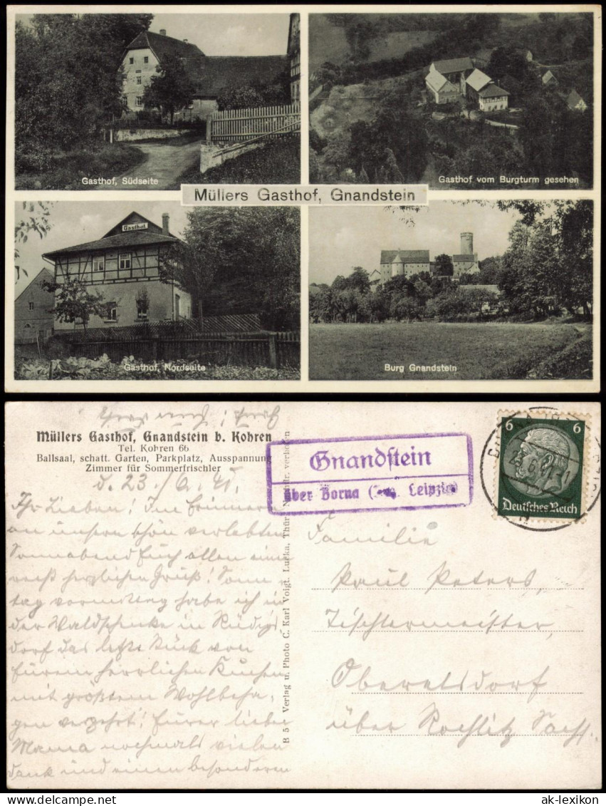 Gnandstein-Kohren-Sahlis Müllers Gasthof Mehrbild-AK 1941   Landpoststempel - Kohren-Sahlis