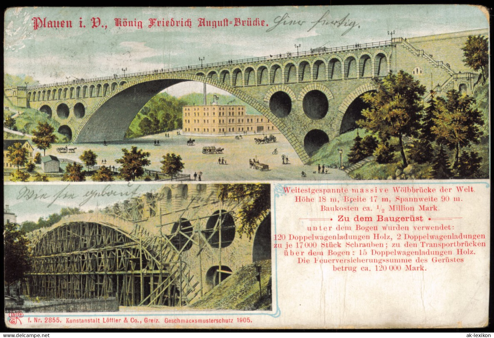 Litho AK Plauen (Vogtland) König Friedrich August-Brücke Fertig & Im Bau 1905 - Plauen