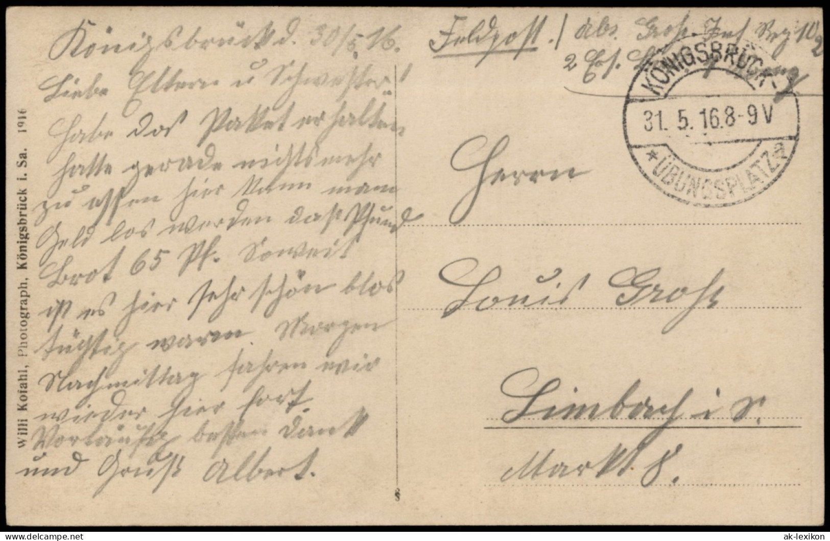 Königsbrück  Soldatengruppe Vor Gebäude Oberlausitz 1916  Gel. Feldpoststempel - Koenigsbrueck