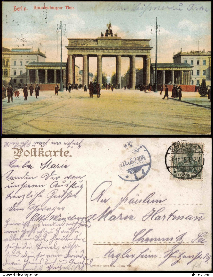 Ansichtskarte Mitte-Berlin Brandenburger Tor, Belebt 1905 - Brandenburger Door