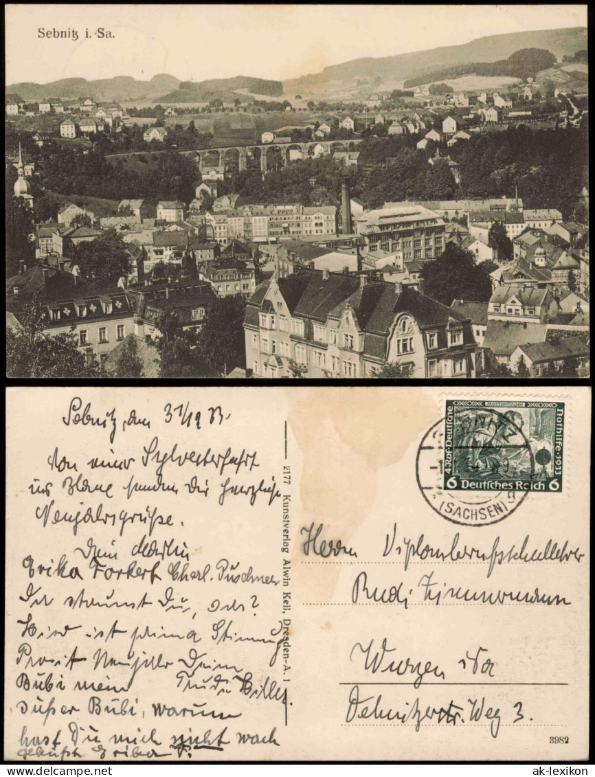 Ansichtskarte Sebnitz Stadtblick, Fabriken 1934 - Sebnitz