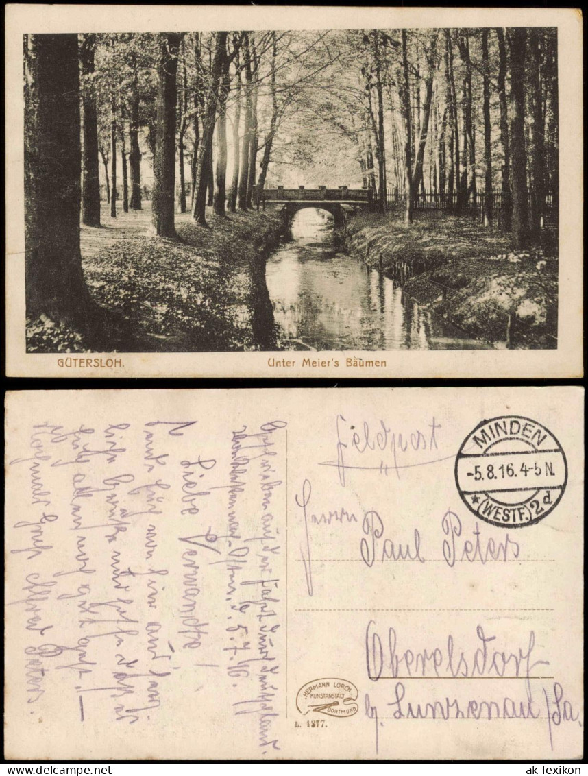 Ansichtskarte Gütersloh Unter Meier's Bäumen 1916   1. Weltkrieg Feldpost - Guetersloh