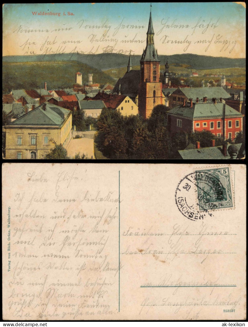 Ansichtskarte Waldenburg (Sachsen) Panorama-Ansicht, Kirche U. Ortsmitte 1910 - Waldenburg (Sachsen)