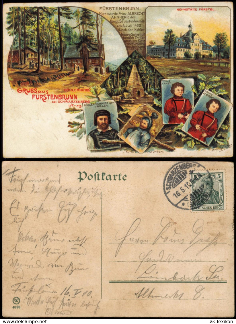 Ansichtskarte Schwarzenberg (Erzgebirge) Mehrbild Litho AK Fürstenbrunn 1910 - Schwarzenberg (Erzgeb.)