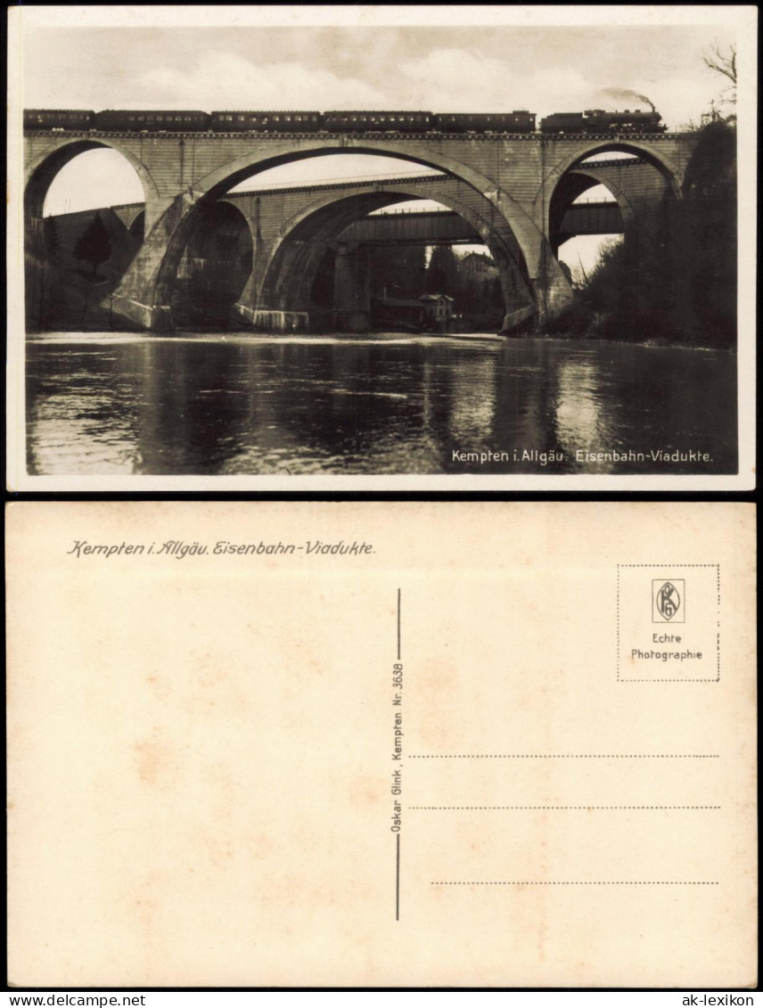 Ansichtskarte Kempten (Allgäu) Eisenbahn-Viadukte, Dampflokomotive 1932 - Kempten