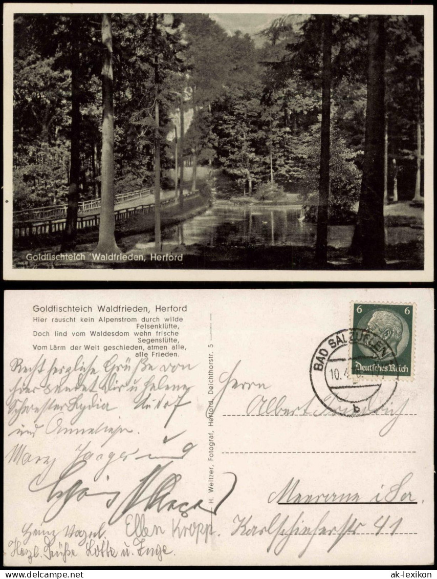 Ansichtskarte Herford Goldfischteich Waldfrieden 1936 - Herford