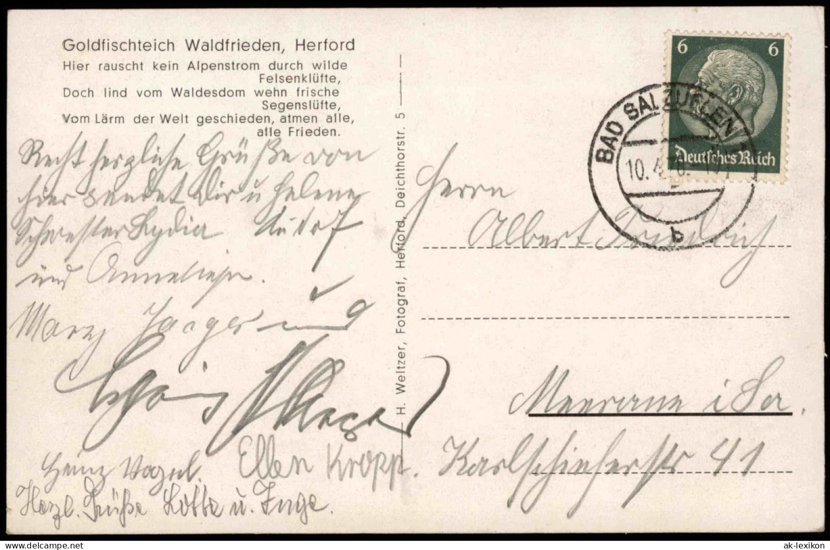 Ansichtskarte Herford Goldfischteich Waldfrieden 1936 - Herford