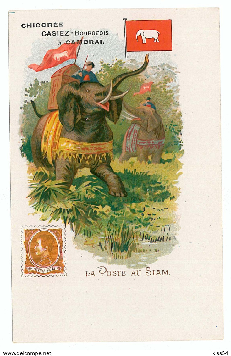 TH 50 - 8753 Thailand, POST In SIAM, Stamp, Elephants - Old Postcard - Unused - Tailandia