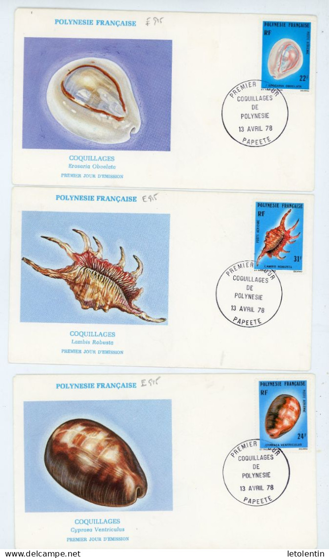 POLYNÉSIE : FDC : COQUILLAGES   PA  N° Yvert 132+133+134 Obli. 1er JOUR PAPEETE Du 13/4/78 - FDC