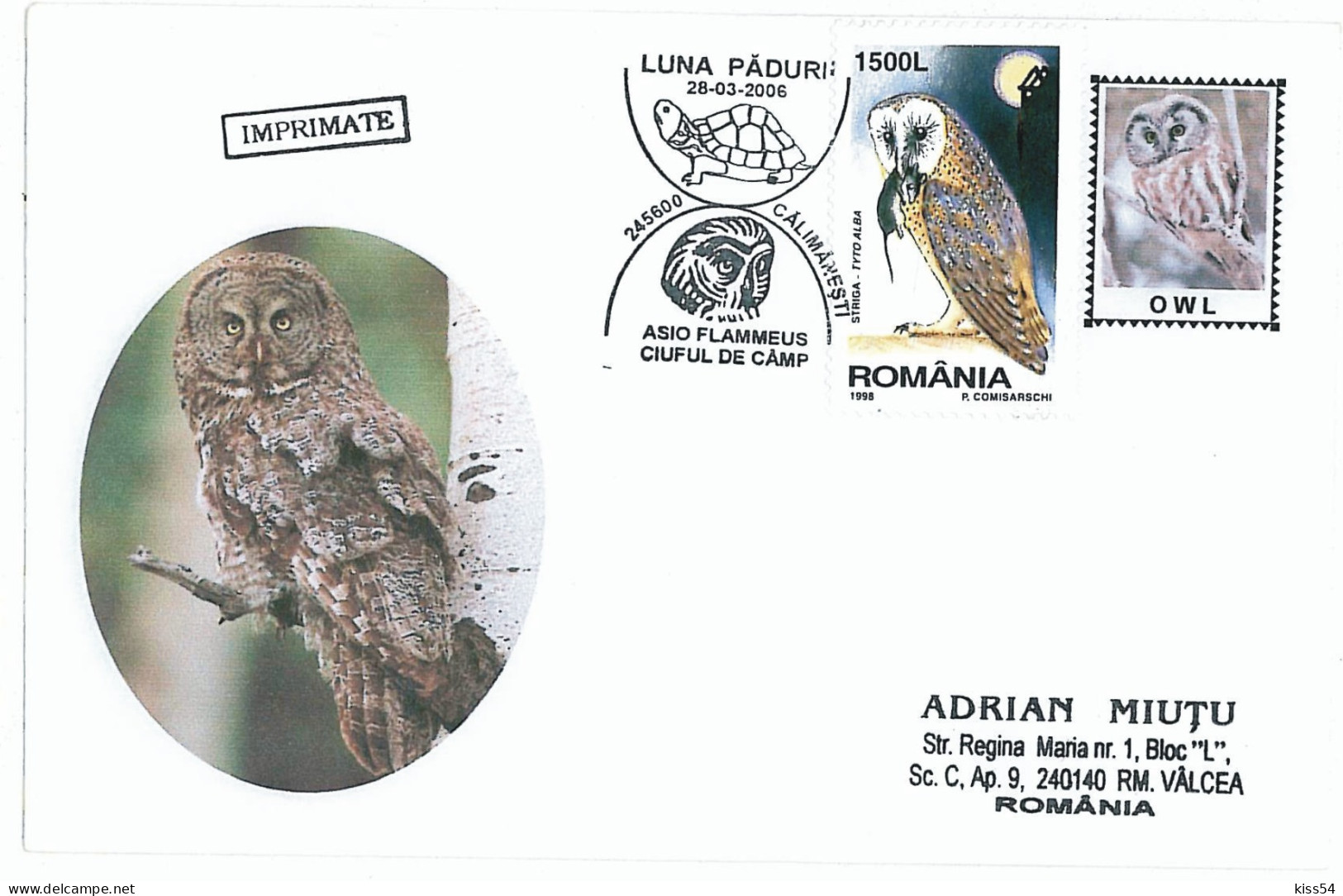 COV 92 - 563 OWL Romania - Cover - Used - 2006 - Owls