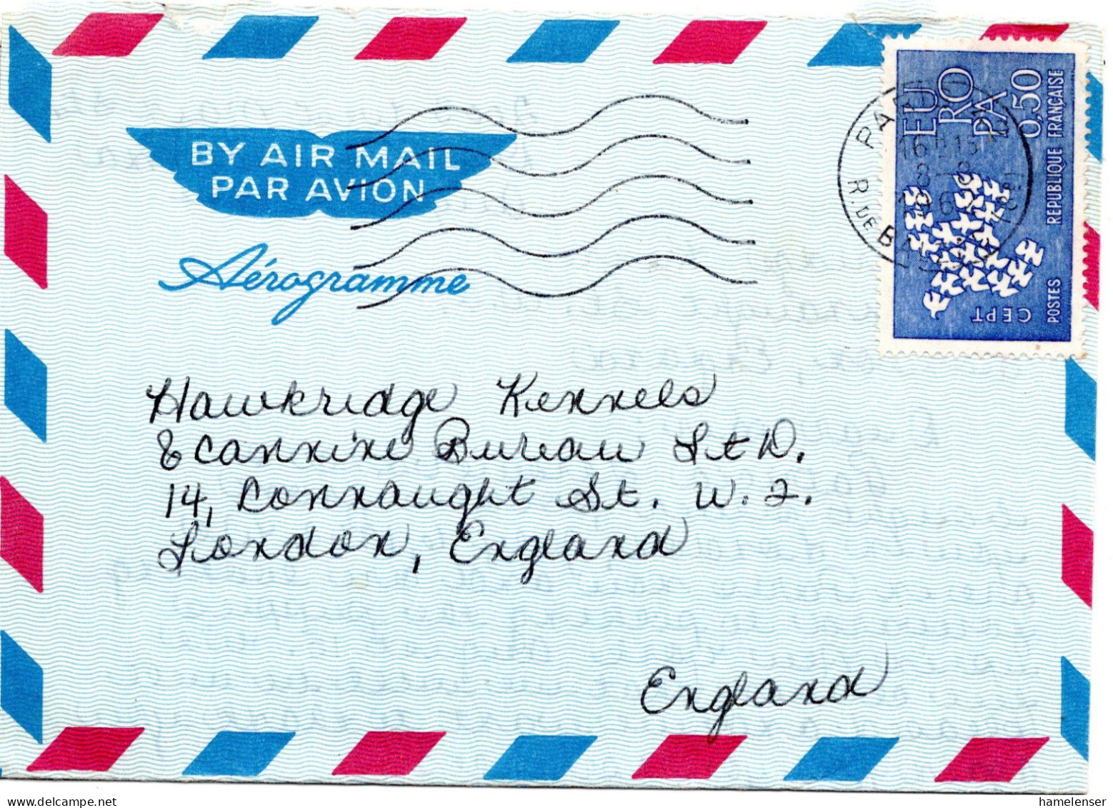 76284 - Frankreich - 1962 - 0,50F CEPT '61 EF A Aerogramm PARIS -> Grossbritannien - 1961