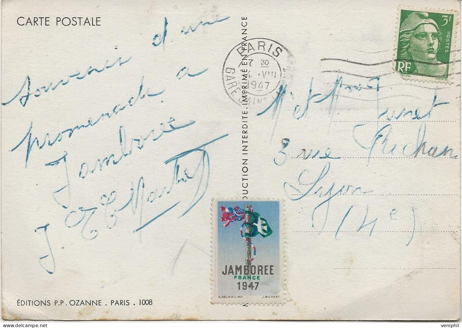 CARTE 1947  JAMBOREE MONDIAL DE LA PAIX  AVEC VIGNETTE - Padvinderij