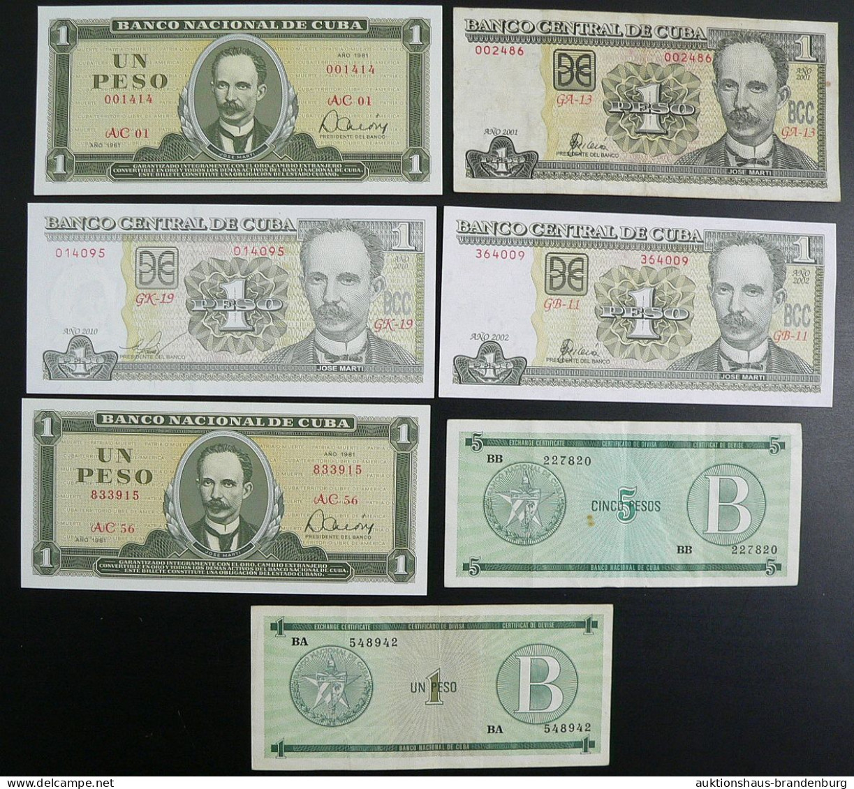 7x Kuba Cuba: 5x 1 Peso + 1x 5 Pesos - Cuba