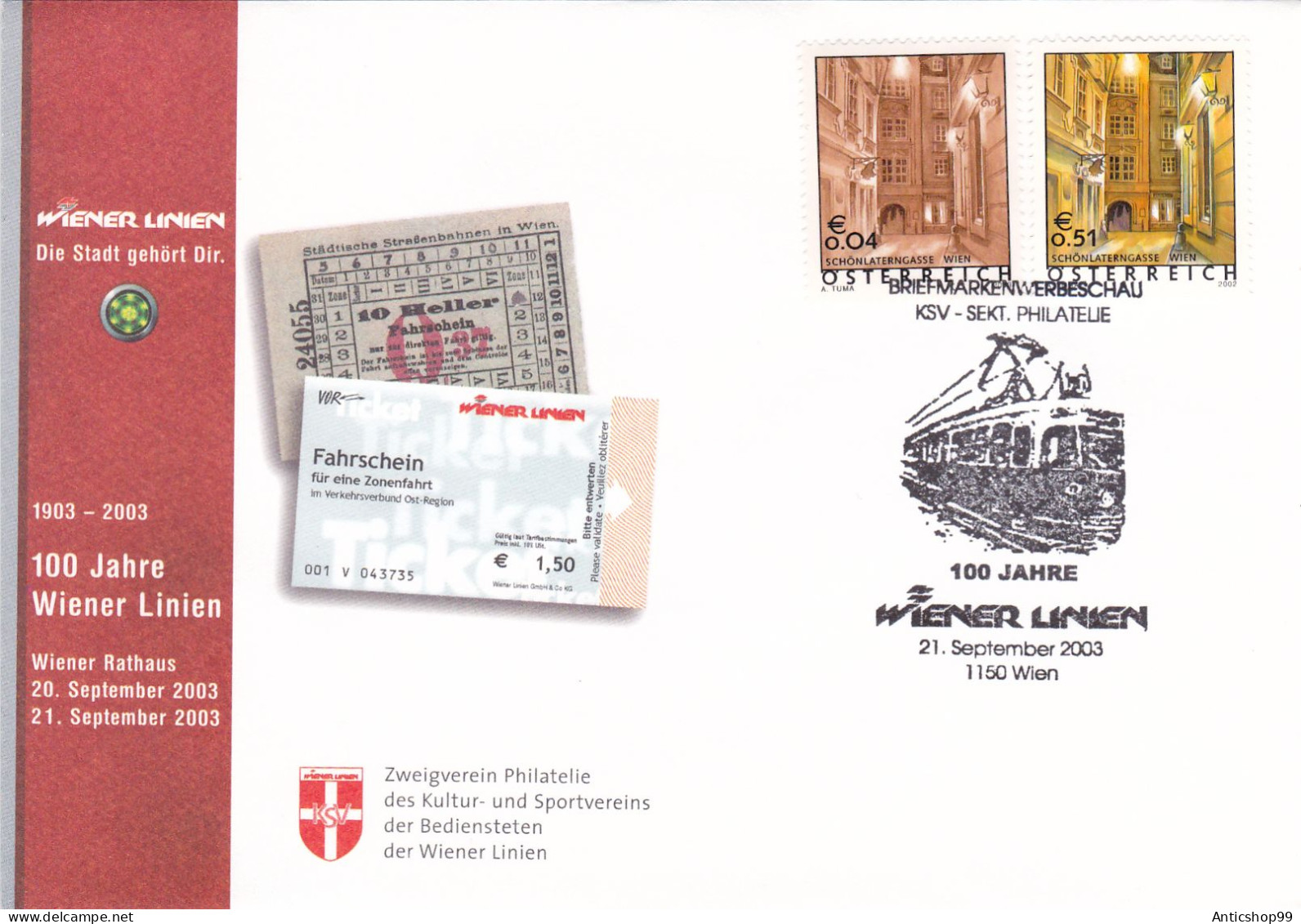 AUSTRIA TRAIN TICKET  , SPECIAL COVERS 2003 - Tramways