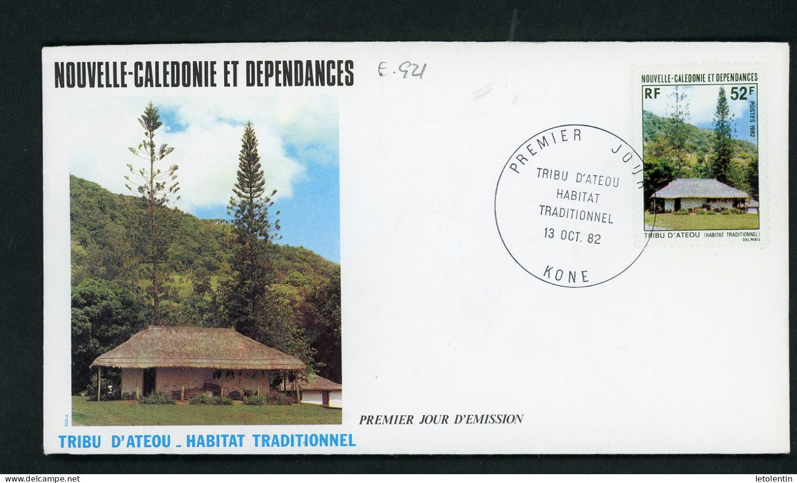 NOUVELLE CALÉDONIE : FDC : HABITAT DE LA TRIBU D'ATEOU    N° Yvert 461 Obli. 1er JOUR NOUMÉA Du 13/10/82 - FDC