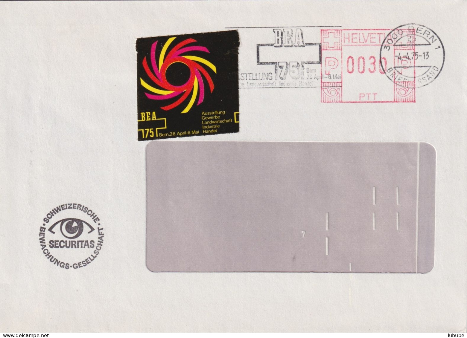 Ganzsachen Freistempel  "Securitas, Bewachung, Bern"  (Vignette BEA)       1975 - Interi Postali