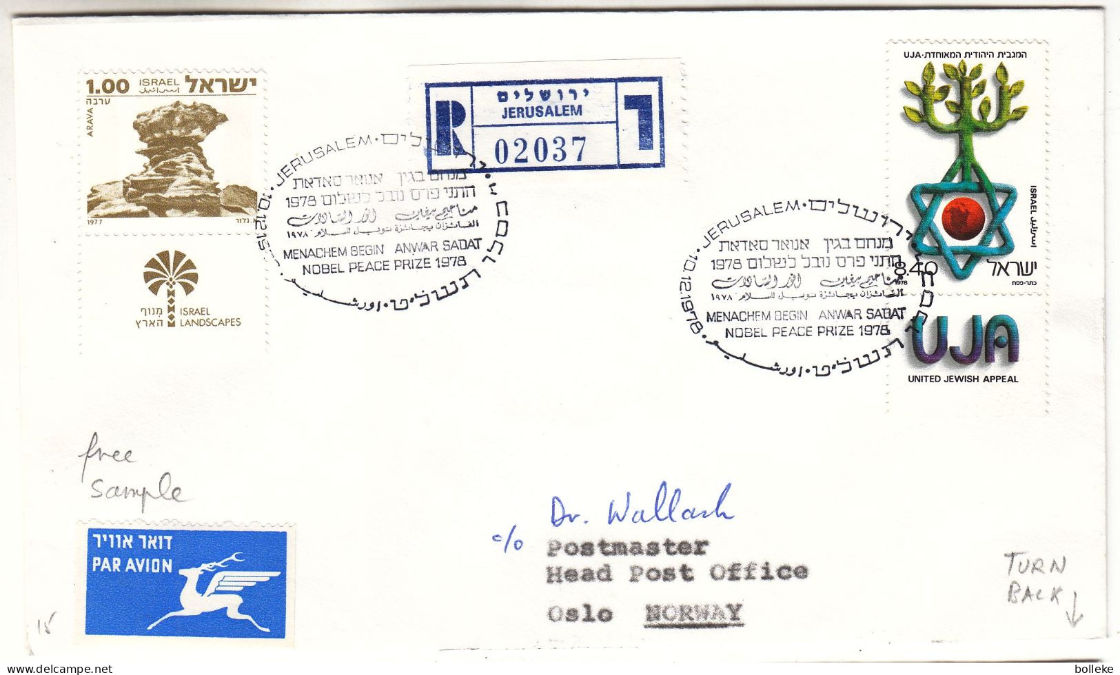 Israël - Lettre Recom De 1978 - Oblit Jerusalem - Exp Vers Oslo - - Storia Postale