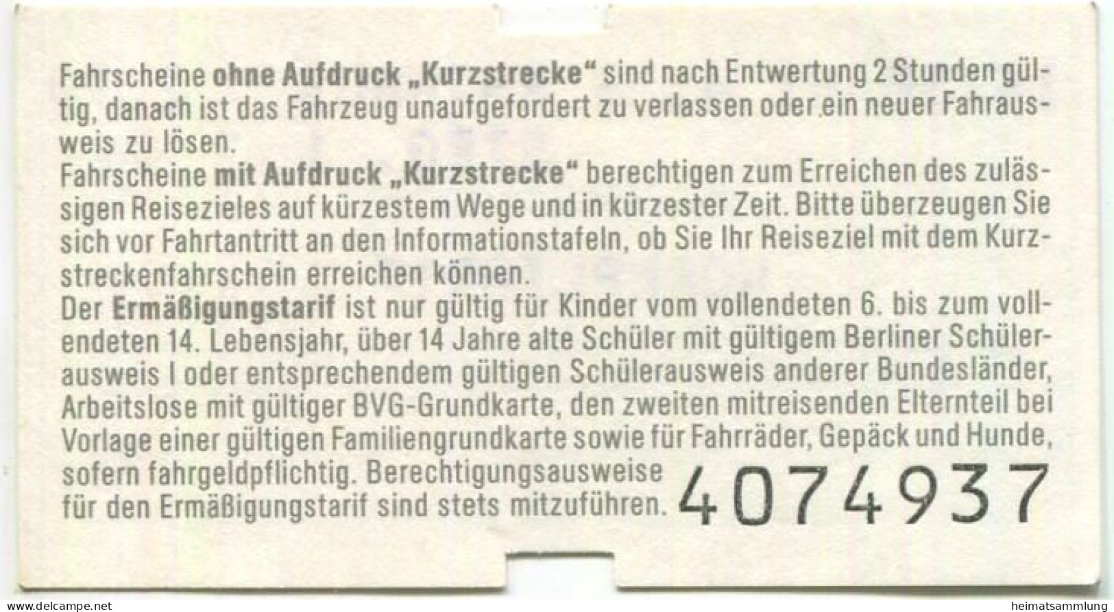 Deutschland - Berlin - BVG - Fahrschein Normaltarif 1988 - Europa