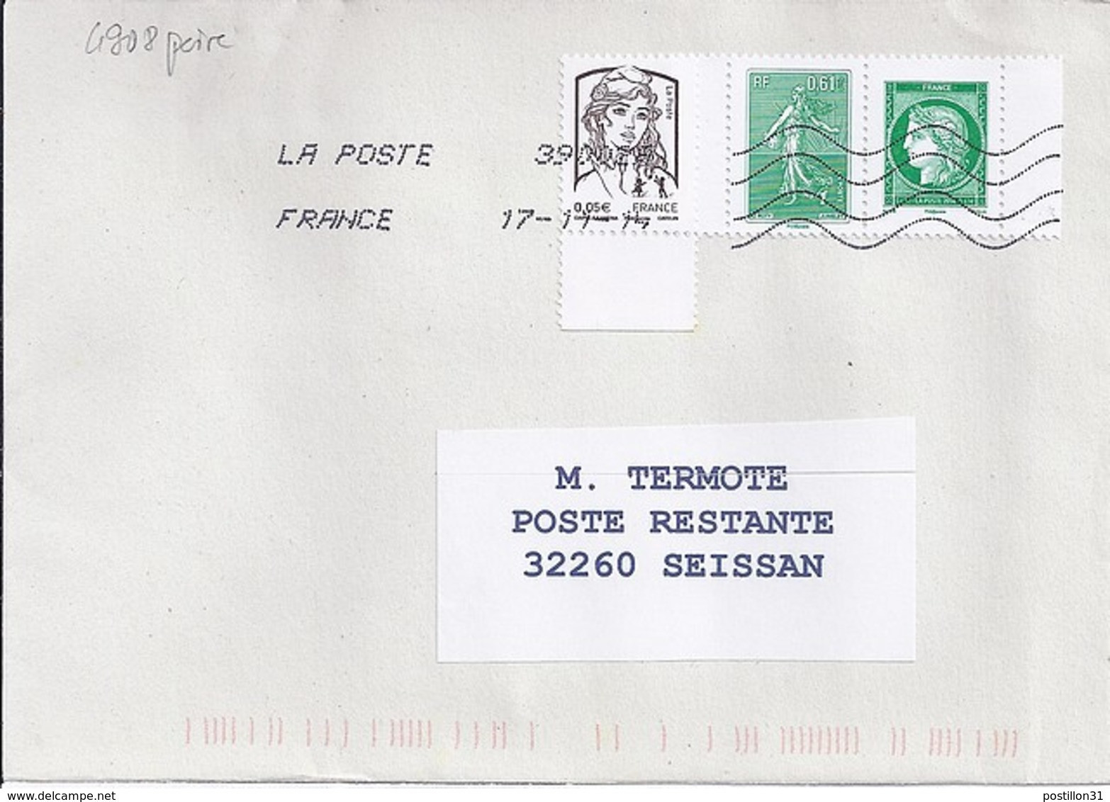 MARIANNE DE CHIAPPA N° 4908/09PAIRE   SUR LETTRE DE 2014 POUR POSTE RESTANTE - 2013-2018 Marianne (Ciappa-Kawena)