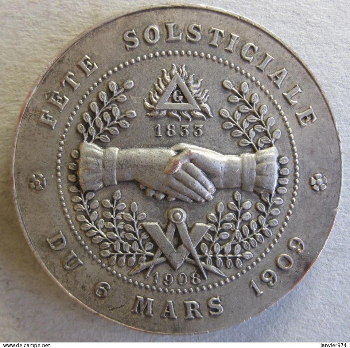 Franc Maçonnerie Médaille En Bronze Fraternité Des Peuples Orient De Paris, Fête Solsticiale 6 Mars 1909 - Professionnels / De Société