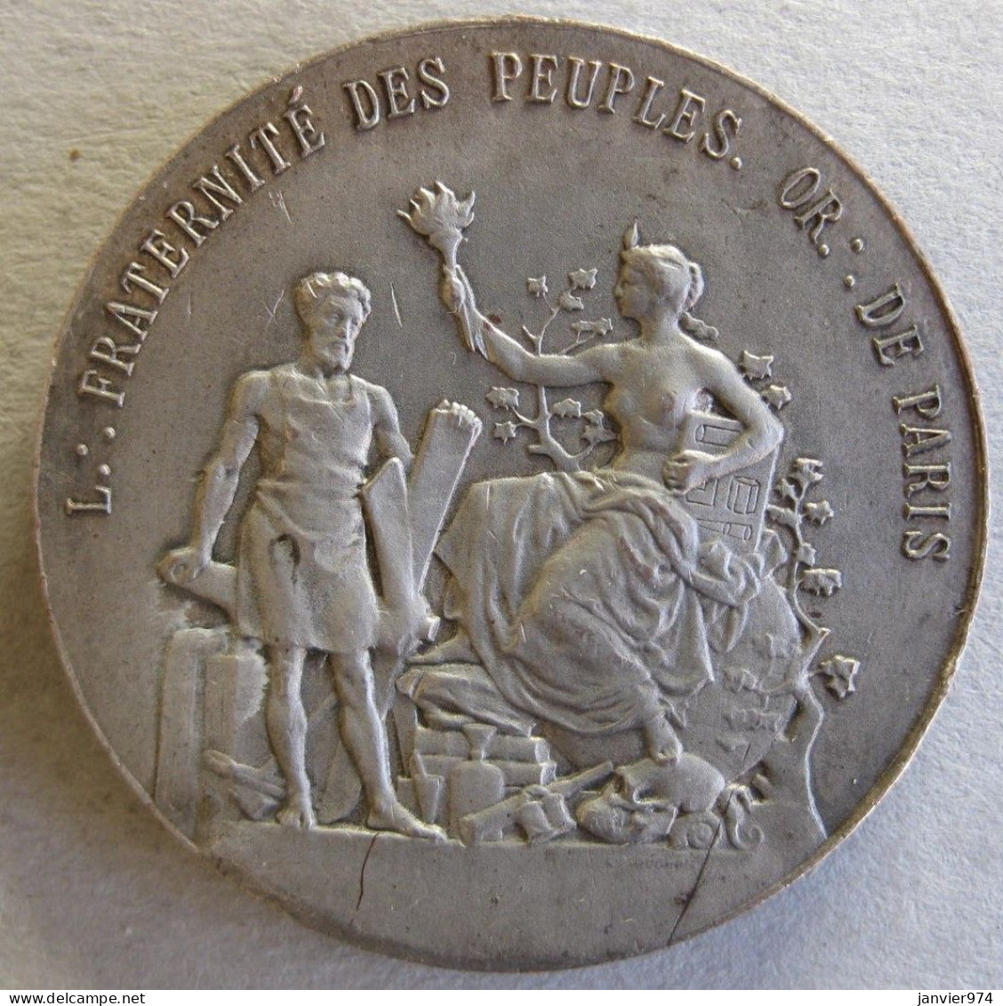 Franc Maçonnerie Médaille En Bronze Fraternité Des Peuples Orient De Paris, Fête Solsticiale 6 Mars 1909 - Profesionales / De Sociedad