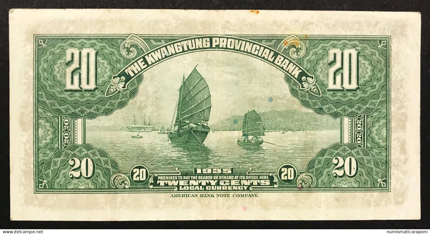 CINA The Kwangtung Provincial Bank China 20 Cent 1935 Pick#s2437 LOTTO 360 - Cina
