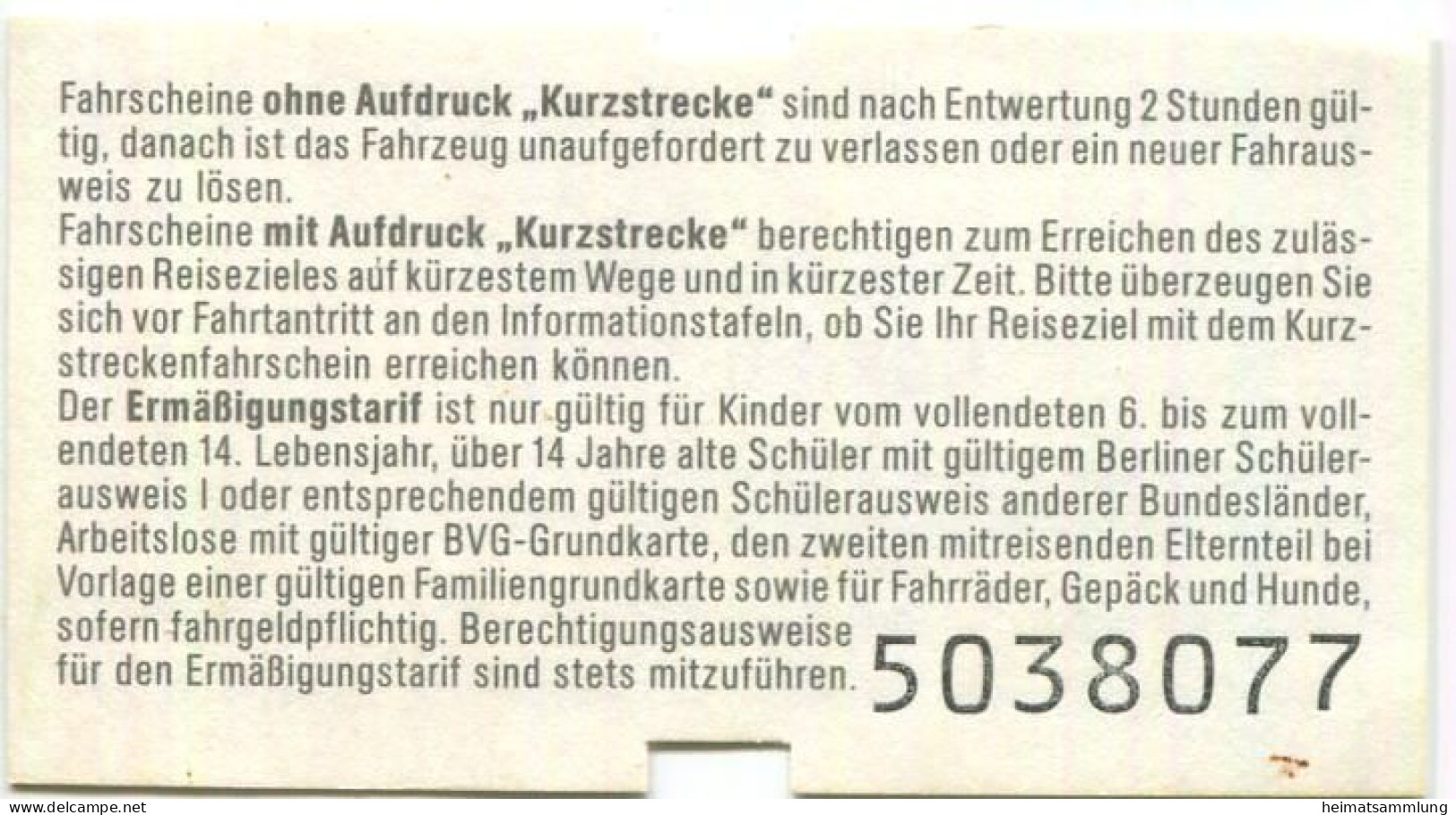 Deutschland - Berlin - BVG - Fahrschein Normaltarif 1988 - Europa