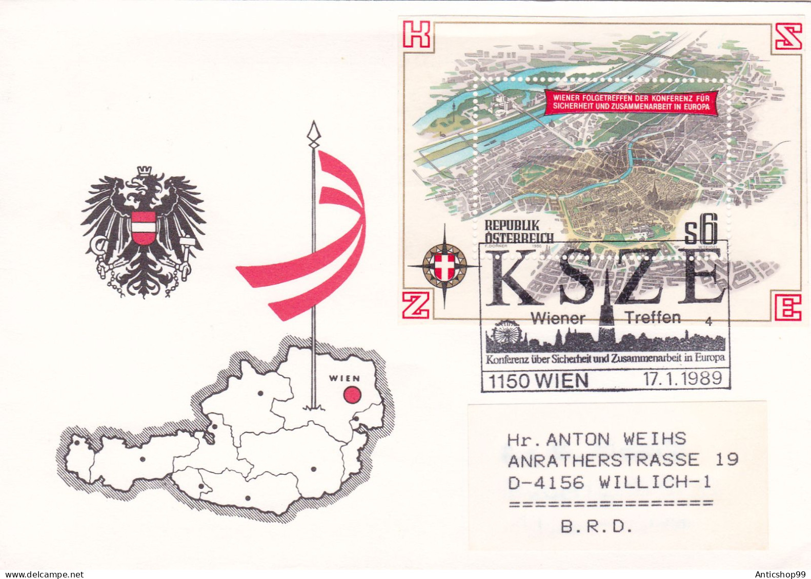 AUSTRIA , COVERS FDC, VIENNA MAP , SPECIAL COVERS 1989 - FDC