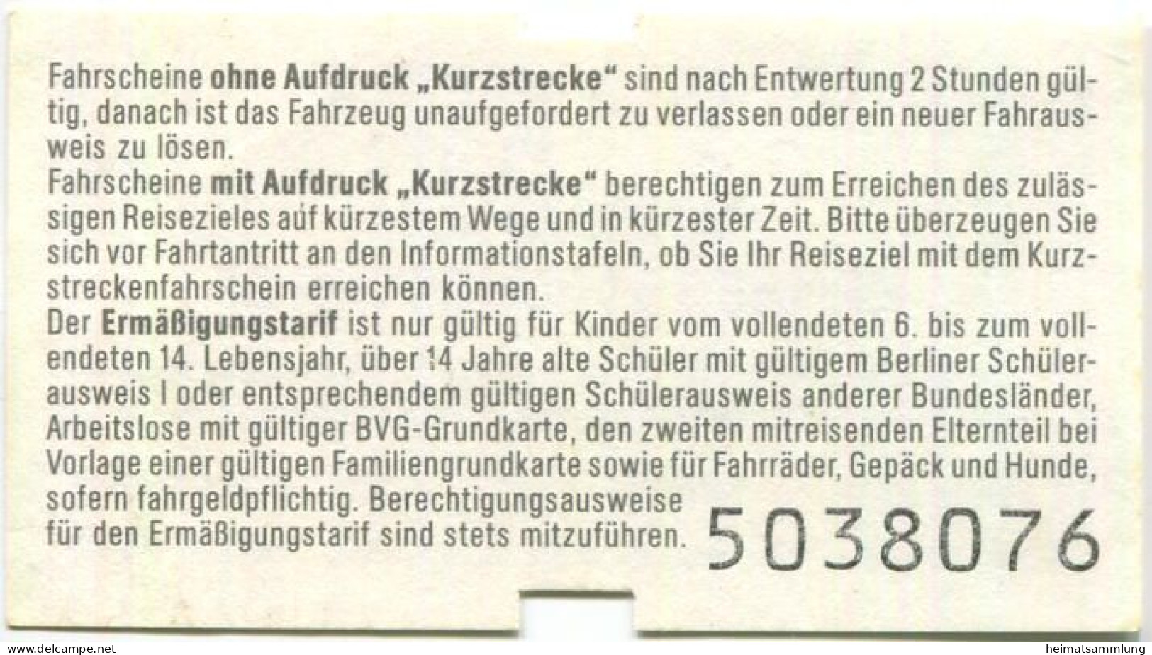 Deutschland - Berlin - BVG - Fahrschein Ermäßigung 1988 - Europa