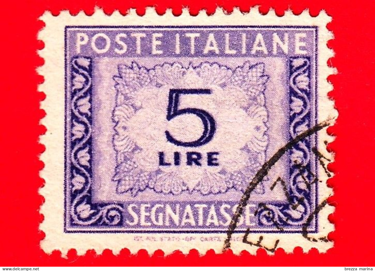 ITALIA - Usato - 1947 - Cifra E Decorazioni, Filigrana Ruota - Segnatasse - 5 L. • Cifra E Decorazioni - Postage Due