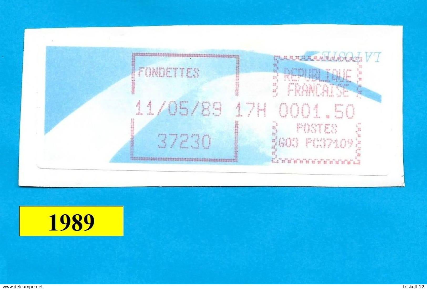 Vignette D'affranchissement De Guichet - Type Comète à 1f50 / Fondettes 37230 Du 11 05 89 - 1988 Type « Comète »