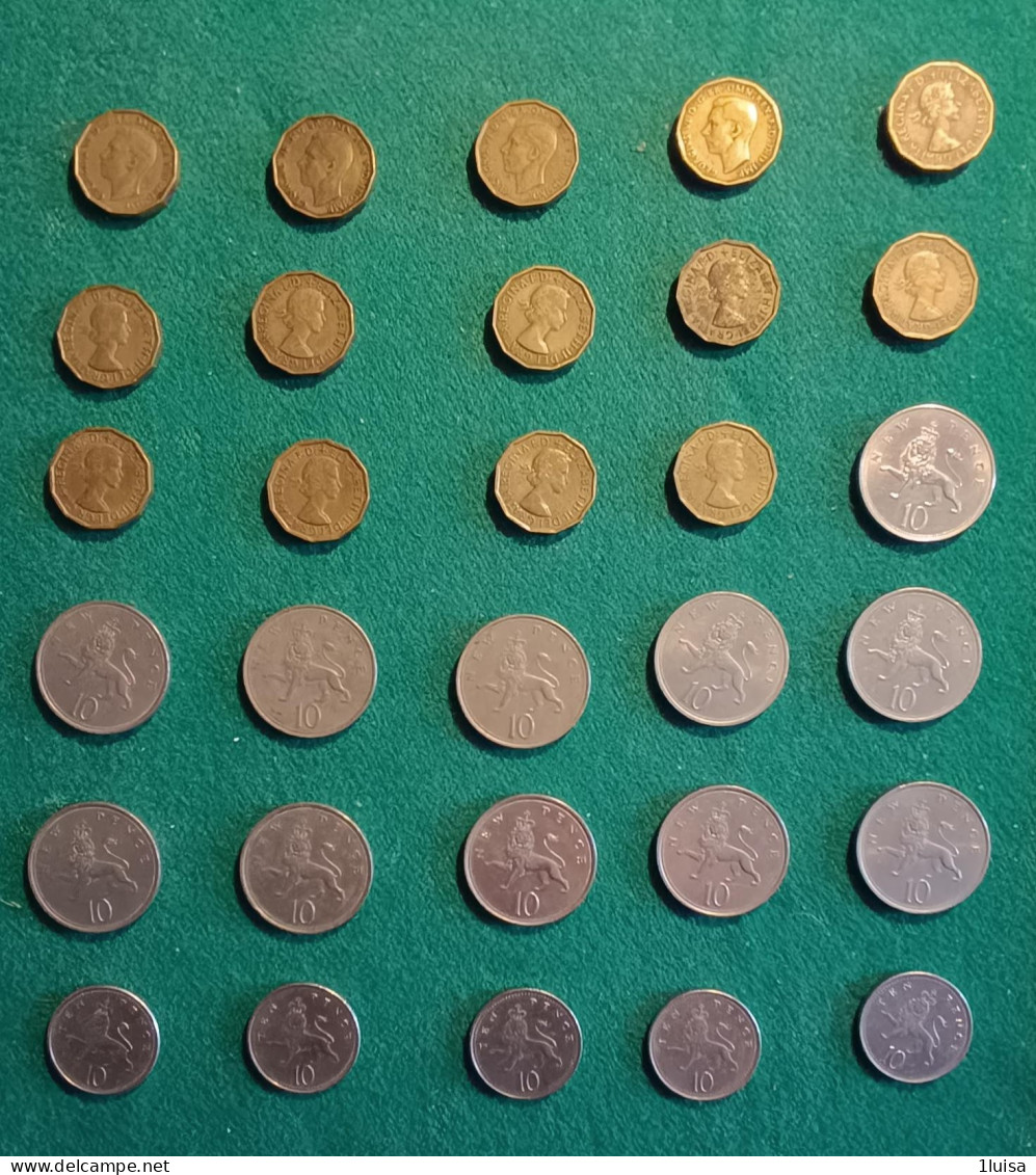 GRAN BRETAGNA 30 Monete Originali Differenti Per Data 10 Pence 3 Pence - 10 Pence & 10 New Pence