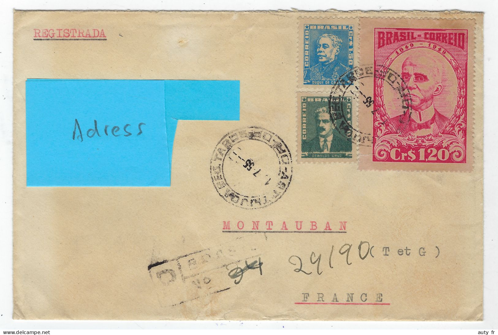BRASIL - Cover From Rio De Janeiro To Montauban - Registered 1955 - Covers & Documents