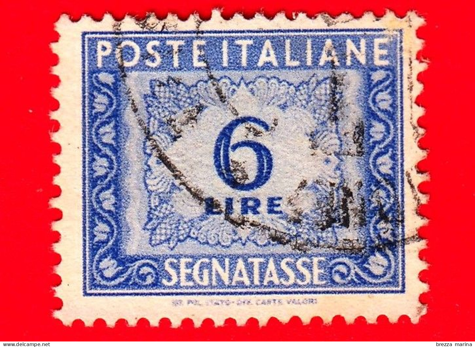ITALIA  - Usato - 1947 - Cifra E Decorazioni, Filigrana Ruota - Segnatasse -  6 - Postage Due