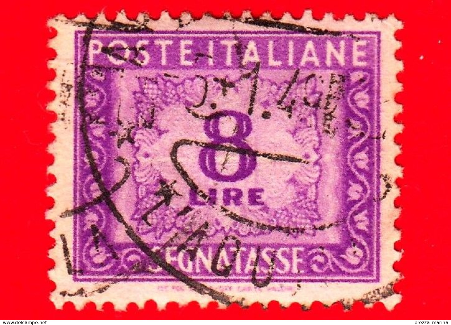 ITALIA - Usato - 1947 - Cifra E Decorazioni, Filigrana Ruota - Segnatasse - 8 - Taxe