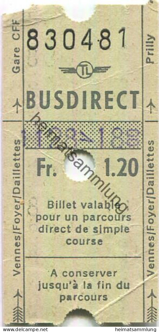 Schweiz - TL Lausanne - Busdirect - Fahrschein Fr. 1.20 - Europa