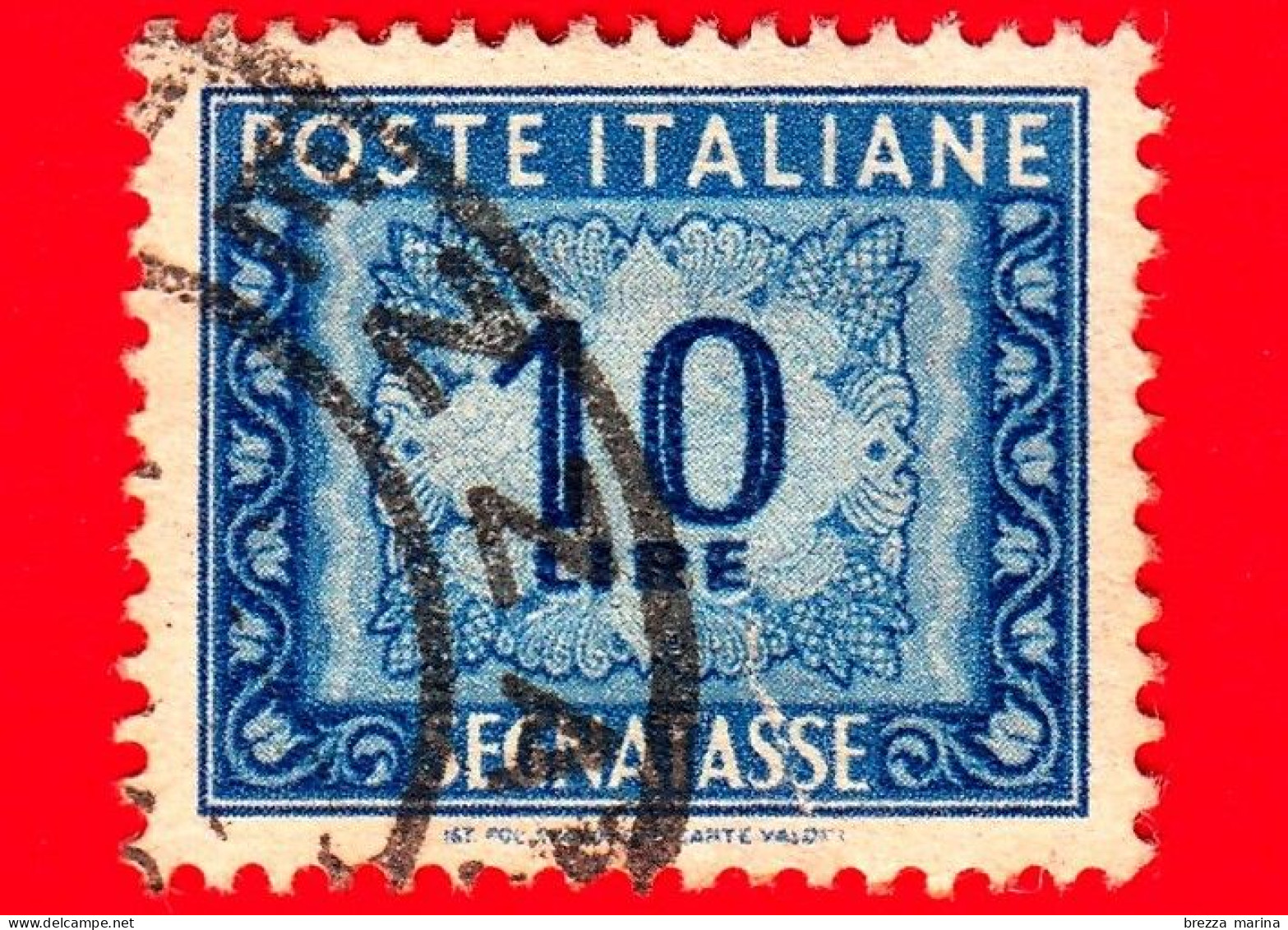 ITALIA - 1947 - USATO - Cifra E Decorazioni, Filigrana Ruota - Segnatasse - 10 L. • Cifra E Decorazioni - Postage Due