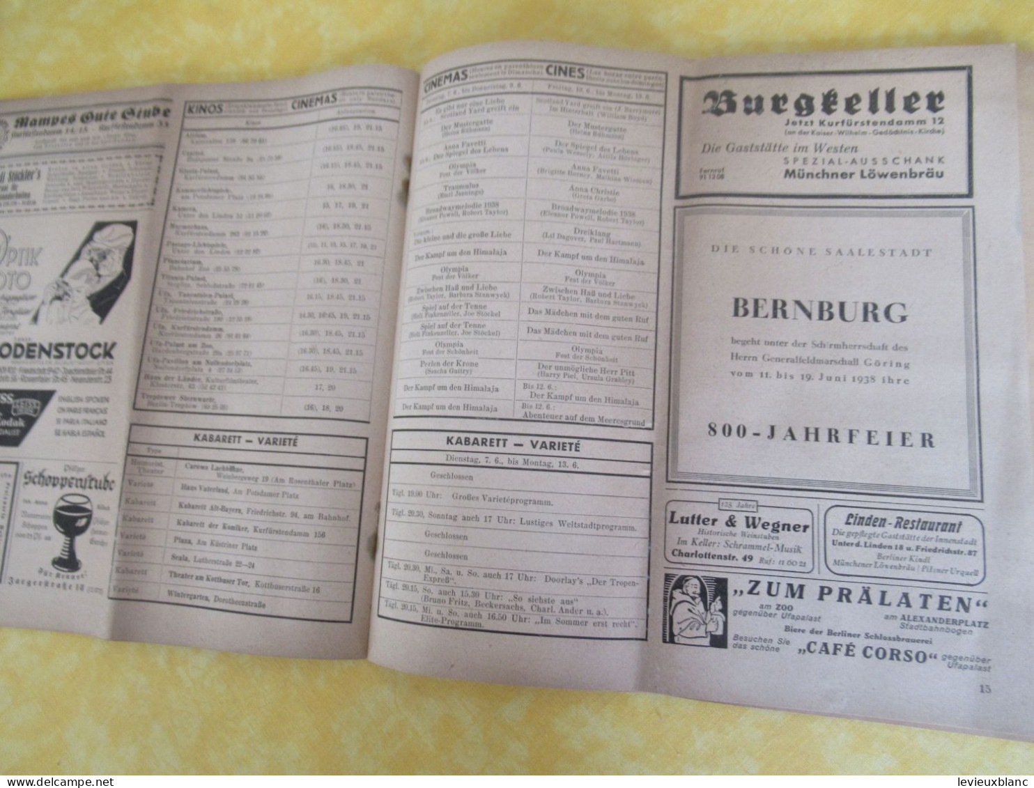 Die Reichshauptftadt/Offizielles Organ Des Berliner Verkehrs-Vereins E.v./Wochenprogramm/juni 1938           PGC570 - Berlin & Potsdam