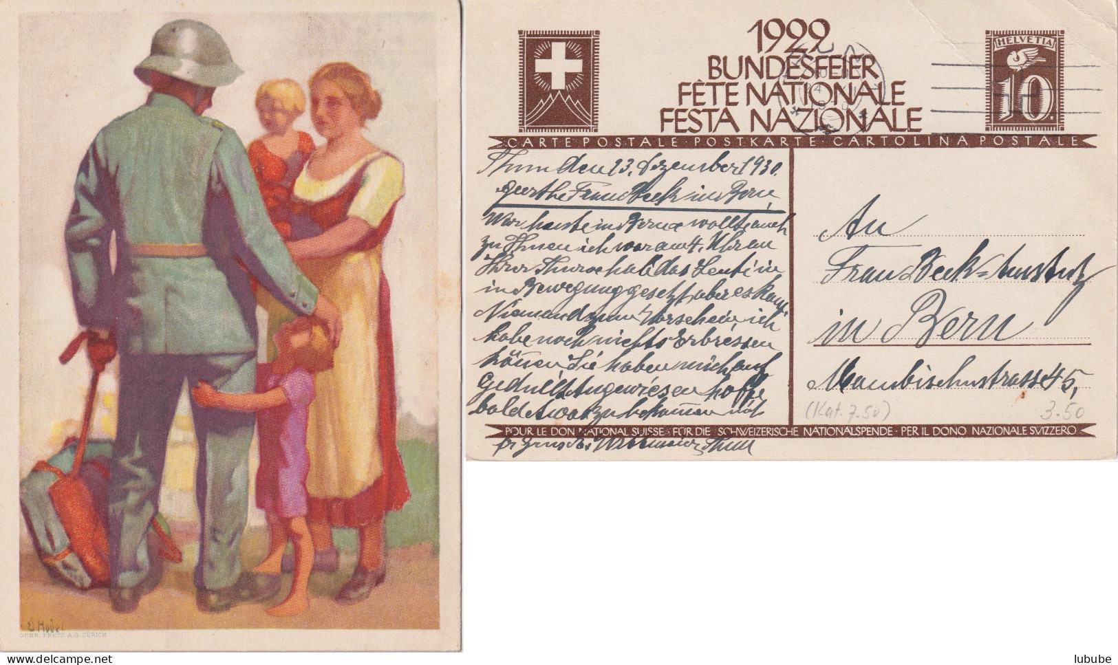 Bundesfeier Karte 57  "Wehrmann Mit Familie"         1929 - Interi Postali