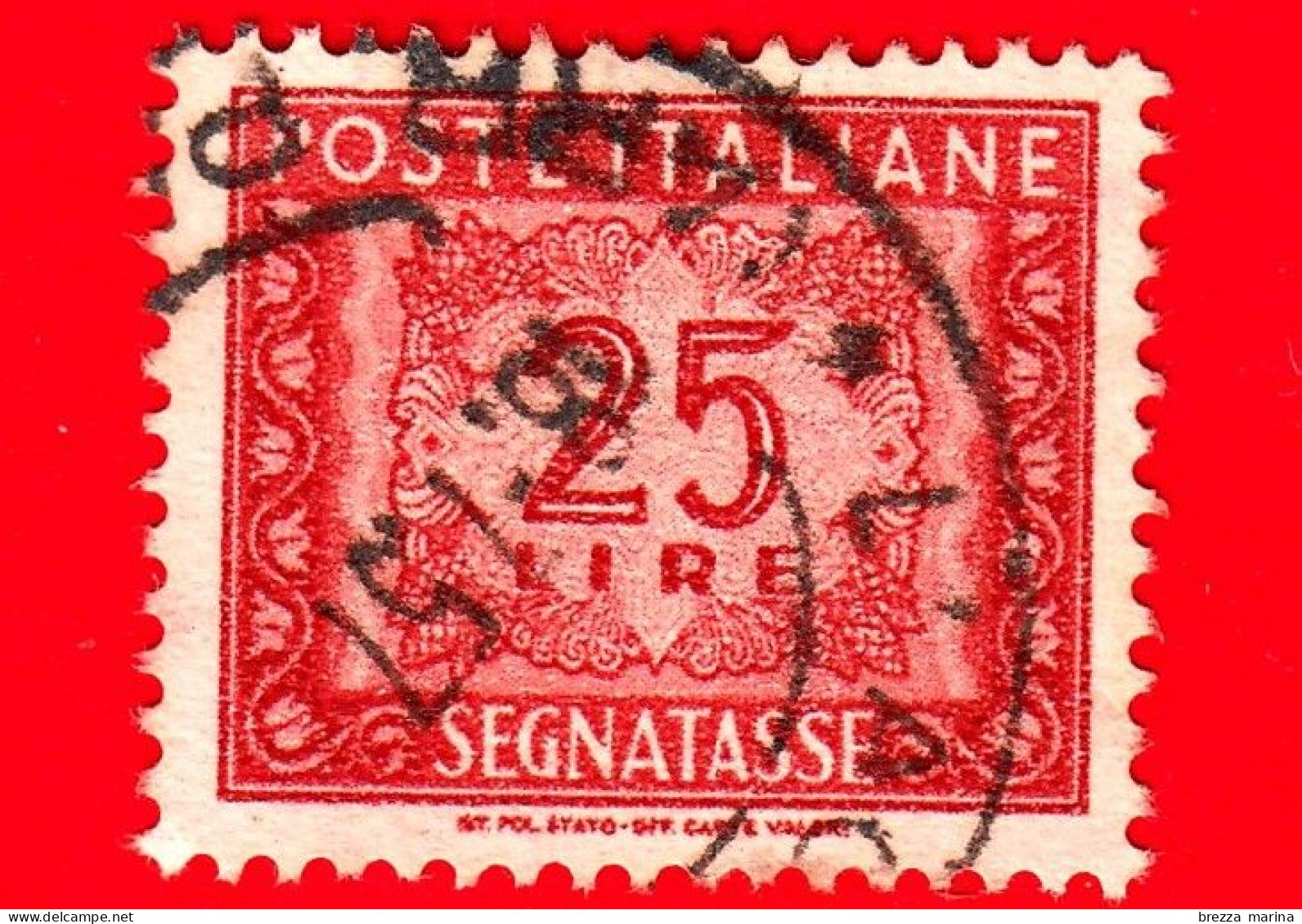ITALIA - Usato - 1955 - Segnatasse - Cifra E Decorazioni, Filigrana Stella - 25 L. • - Segnatasse
